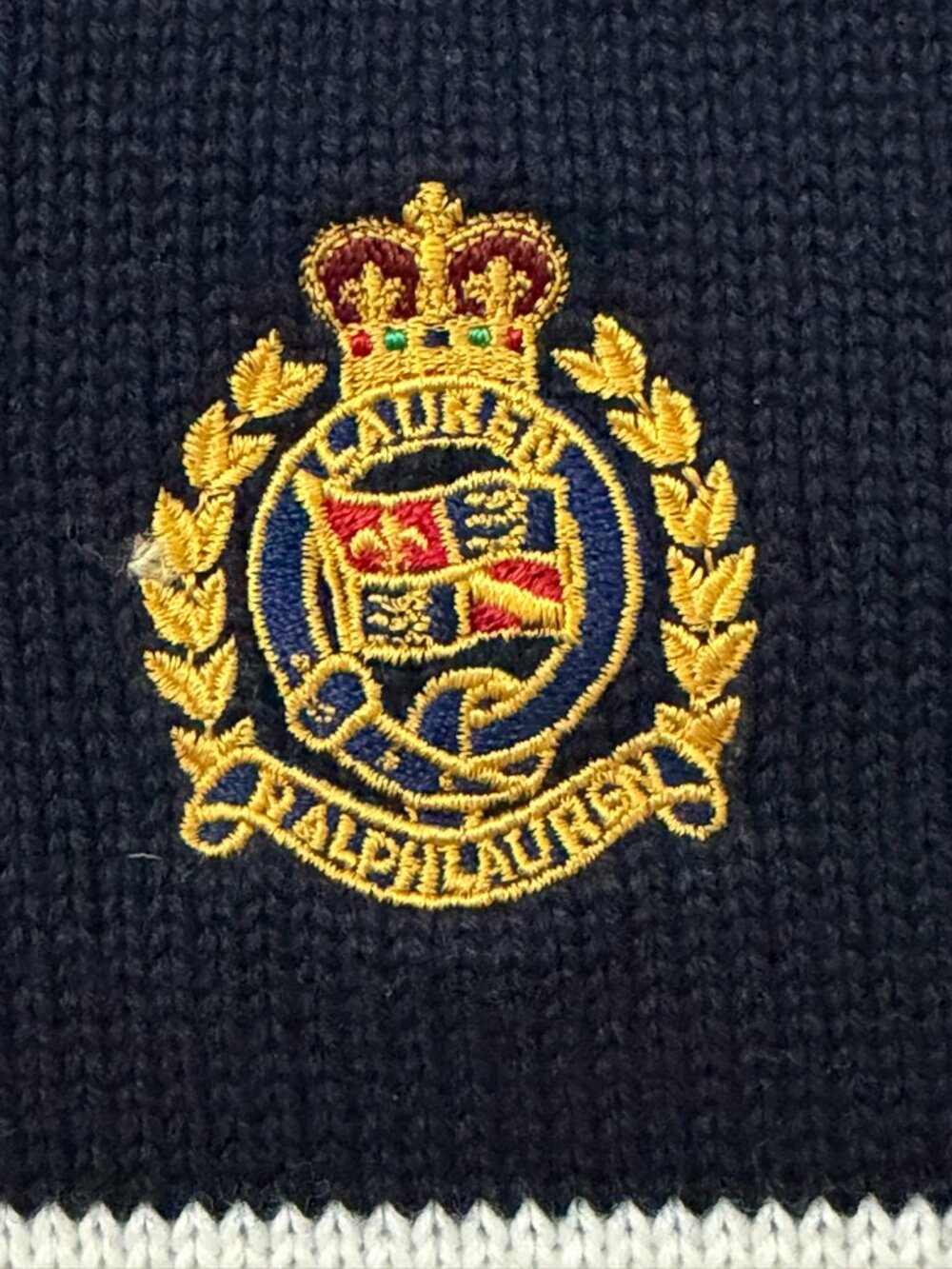 VTG Lauren Ralph Lauren 100% Cotton Striped 1/4 Zip Sweater Crest Logo Preppy L - Picture 8 of 12